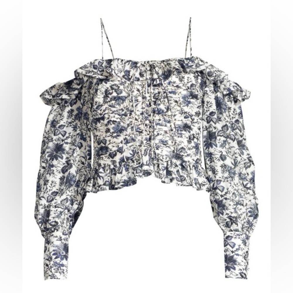 ROBERT RODRIGUEZ | Carmen Ruched Cold-Shoulder Floral Top